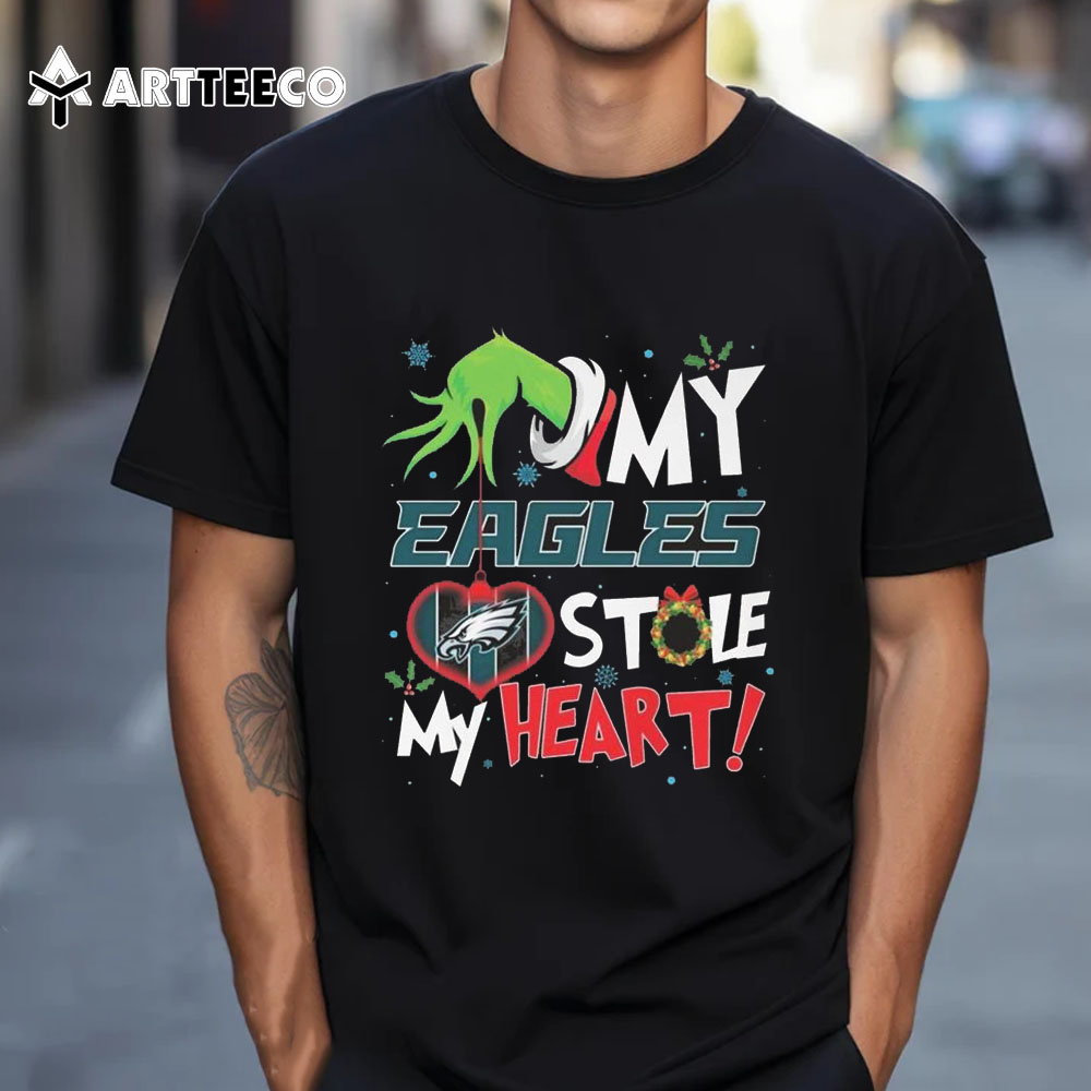 Grinch Hand My Philadelphia Eagles Stole My Heart Football 2024 T Shirt