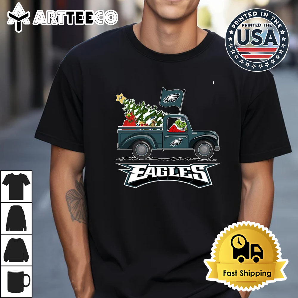 Grinch driving Christmas truck Philadelphia Eagles Retro T Shirt 1