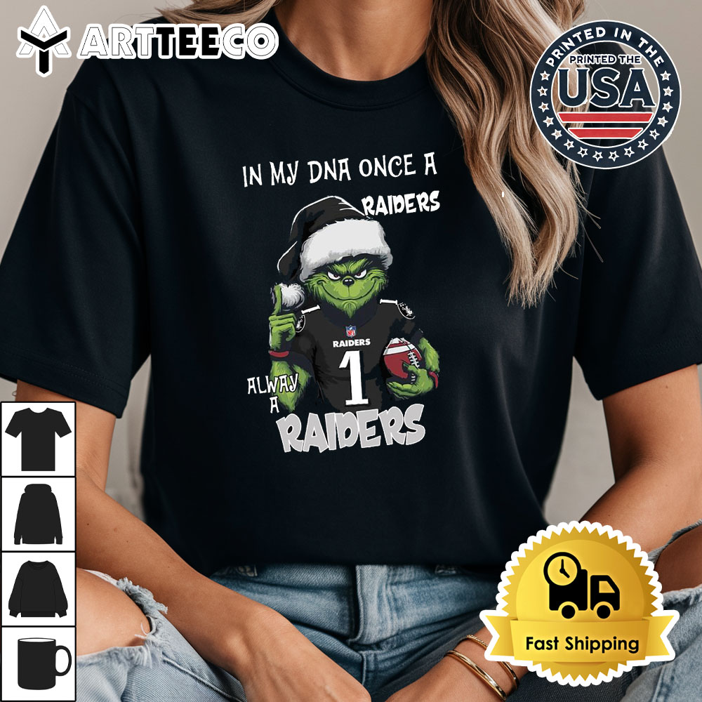 In My DNA Once Always A Las Vegas Raiders Grinch Football Christmas New T Shirt 1