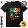 Irish You A Merry Christmas Santa Irish Flag Christmas Tree Retro T Shirt 3