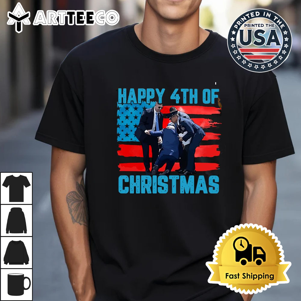 Joe Biden falling happy 4th of Christmas Retro T Shirt 1