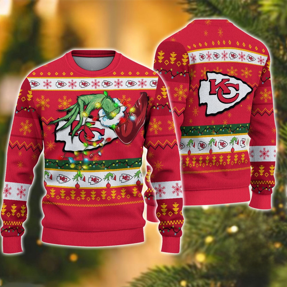 Kansas City Chiefs Special Grinch's Hand Football Christmas Ugly Sweater