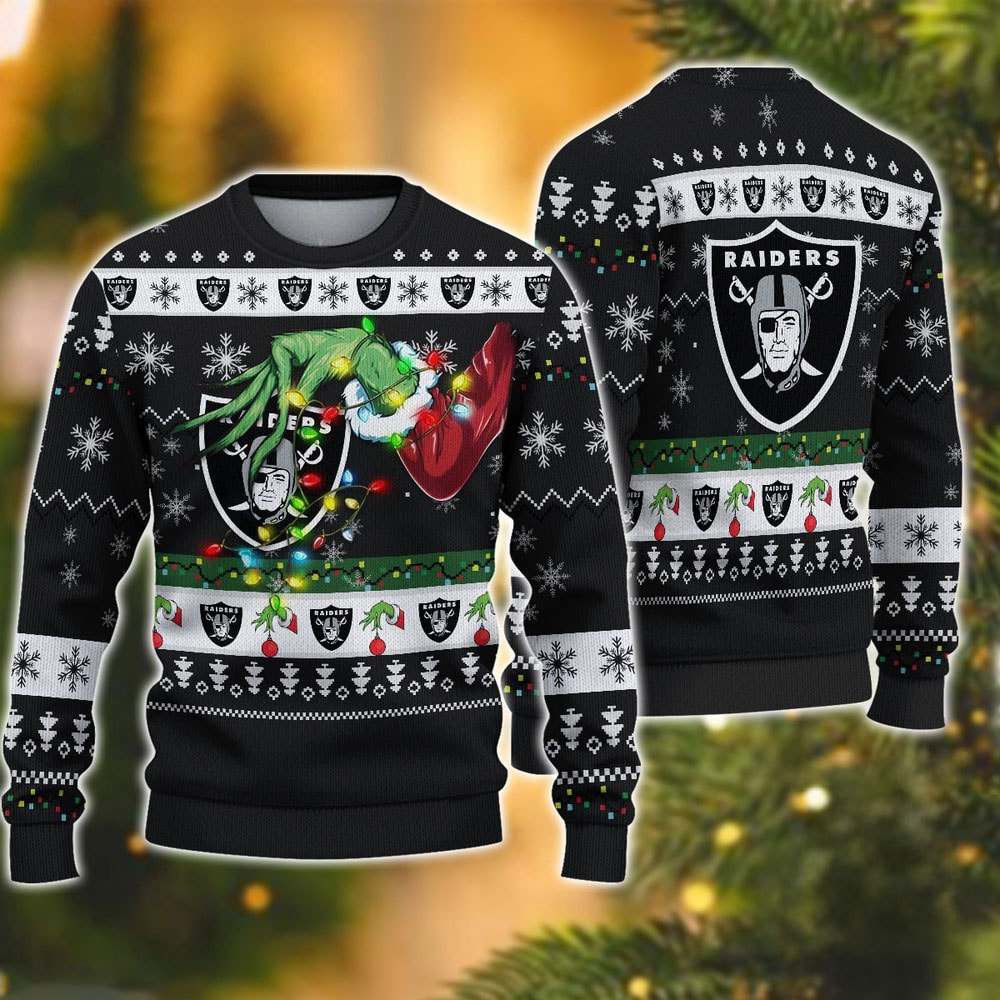 Las Vegas Raiders Special Grinch's Hand Football Christmas Ugly Sweater