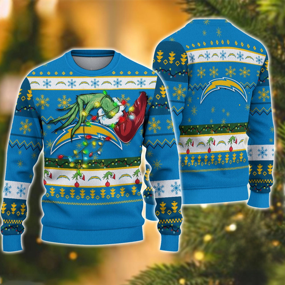 Los Angeles Chargers Special Grinch's Hand Football Christmas Ugly Sweater