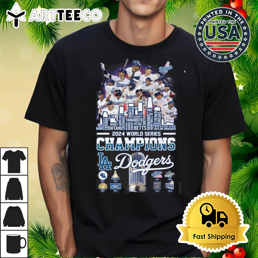 MLB Los Angeles Dodgers Logo 2024 World Series Champions Skyline Name Shirt 1