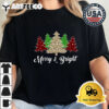 Merry And Bright Women Funny Leopard Plaid Christmas Trees Retro T Shirt 2