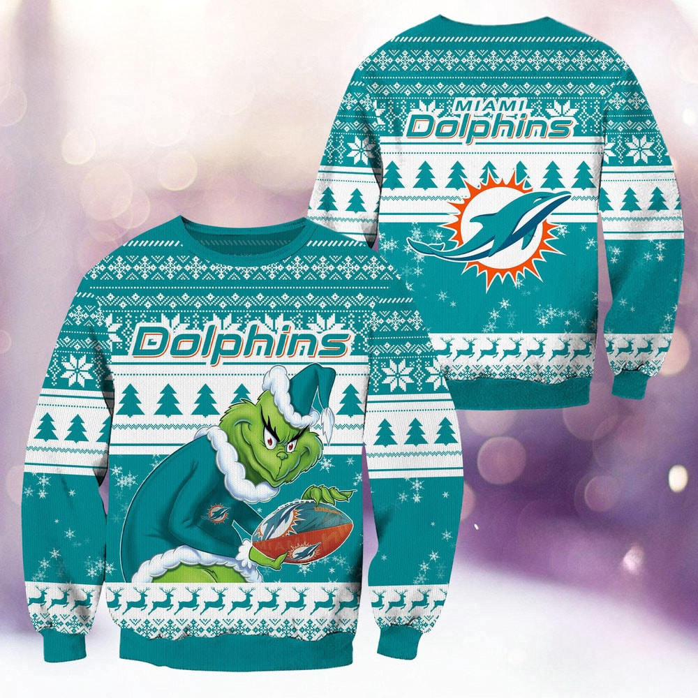 Miami Dolphins Football Grinch Christmas Ugly Sweater