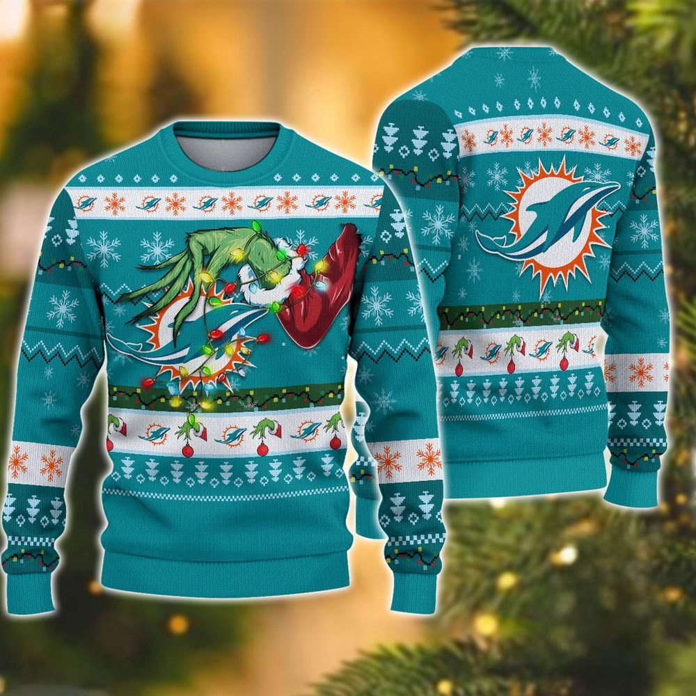 Miami Dolphins Special Grinch's Hand Football Christmas Ugly Sweater