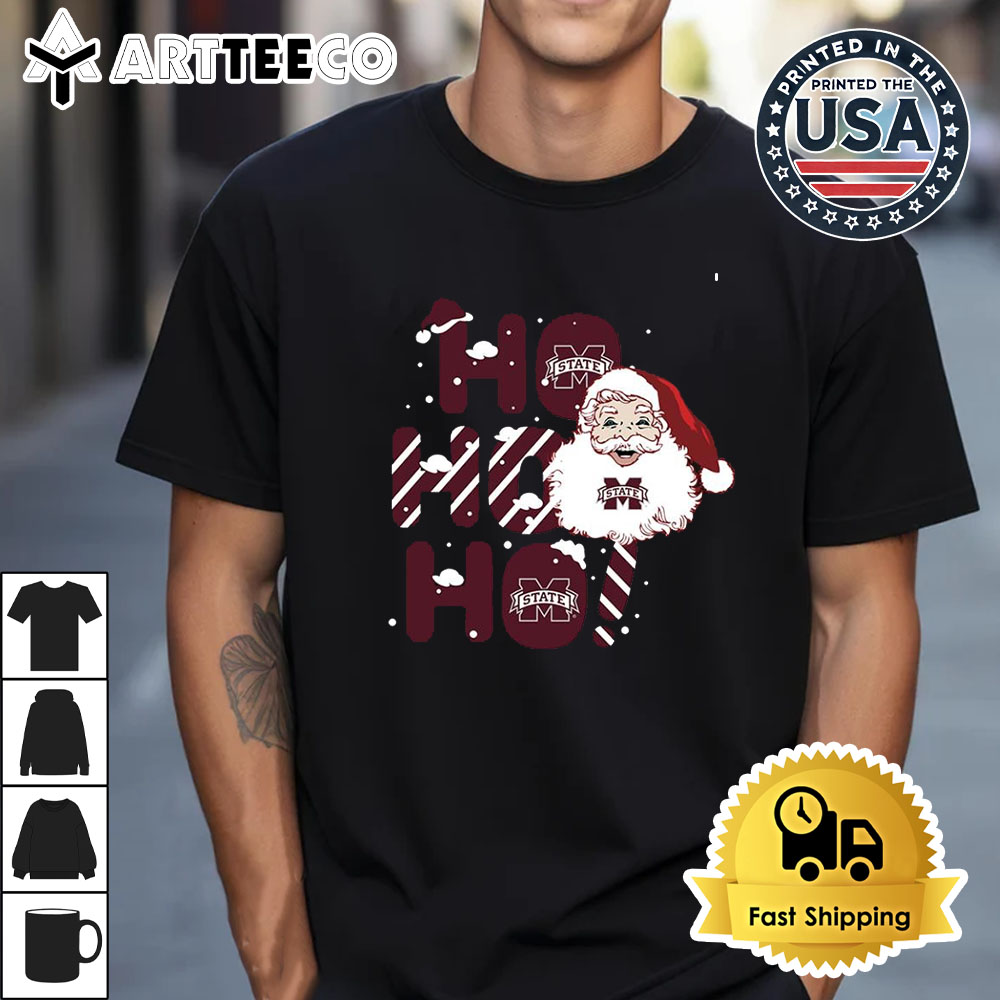 Mississippi State Bulldogs Ho Ho Ho Santa Claus Christmas Retro T Shirt 1