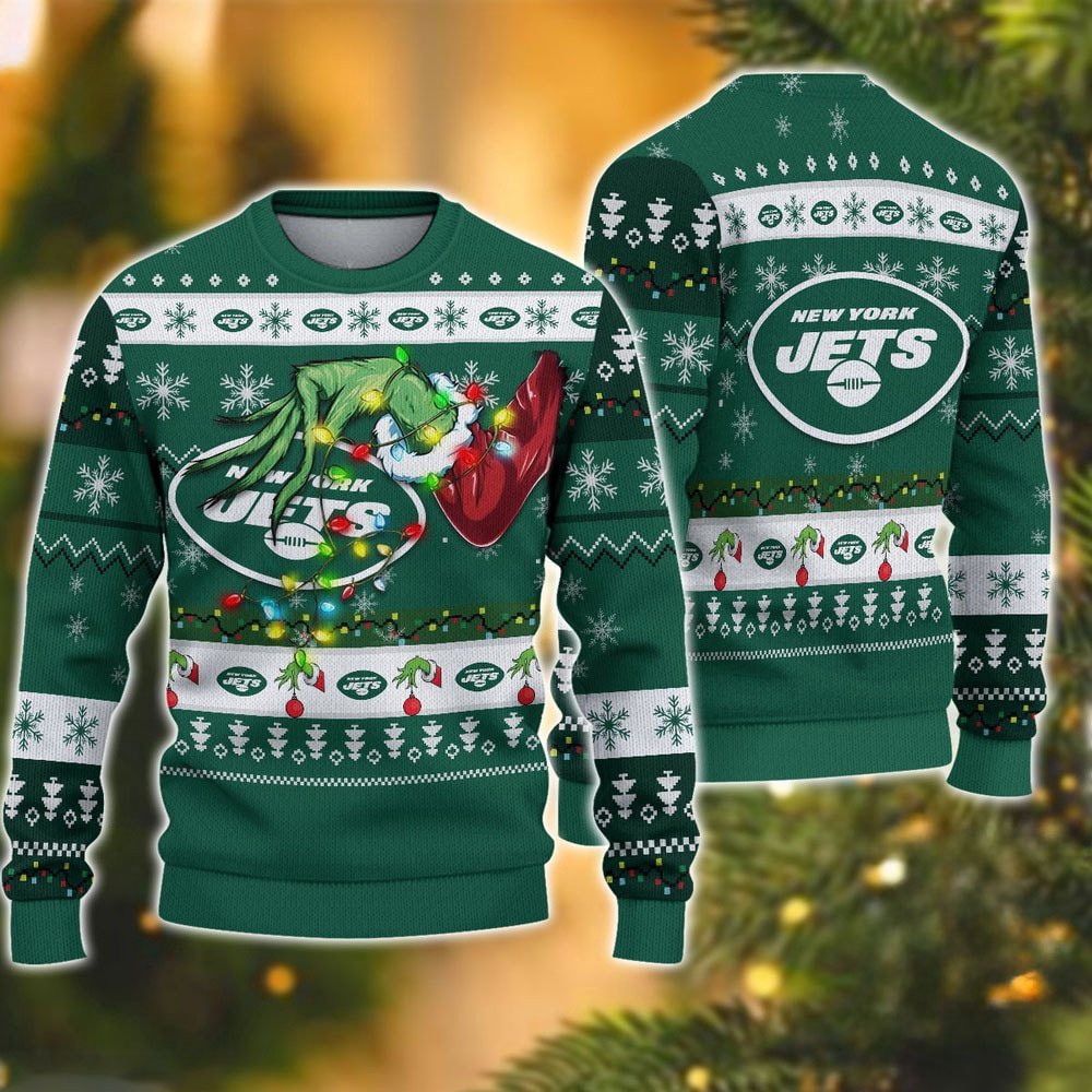 New York Jets Special Grinch's Hand Football Christmas Ugly Sweater