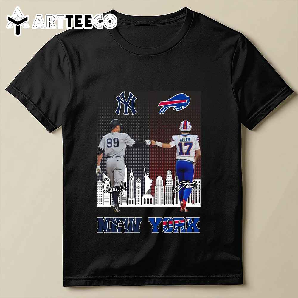 New York Yankees Aaron Judge And Buffalo Bills Josh Allen Signatures Skyline 2024 T Shirt