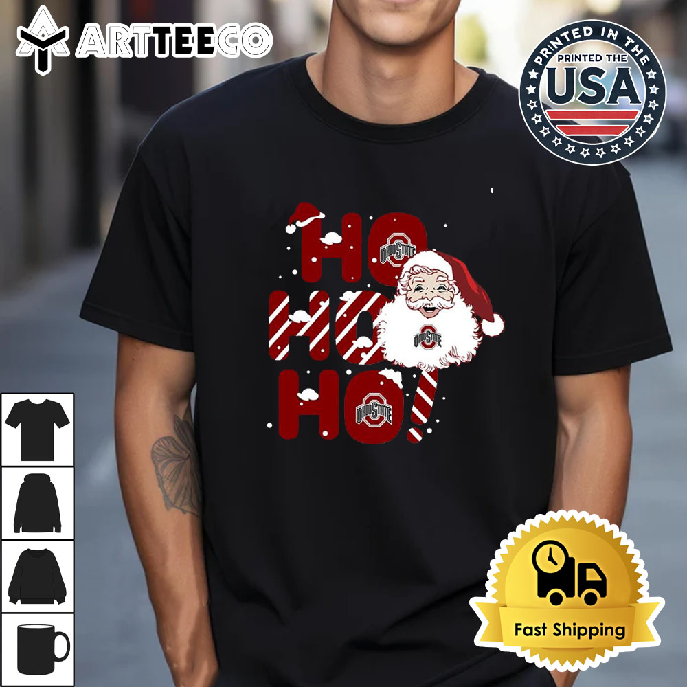 Ohio State Buckeyes Ho Ho Ho Santa Claus Christmas Retro T Shirt 1