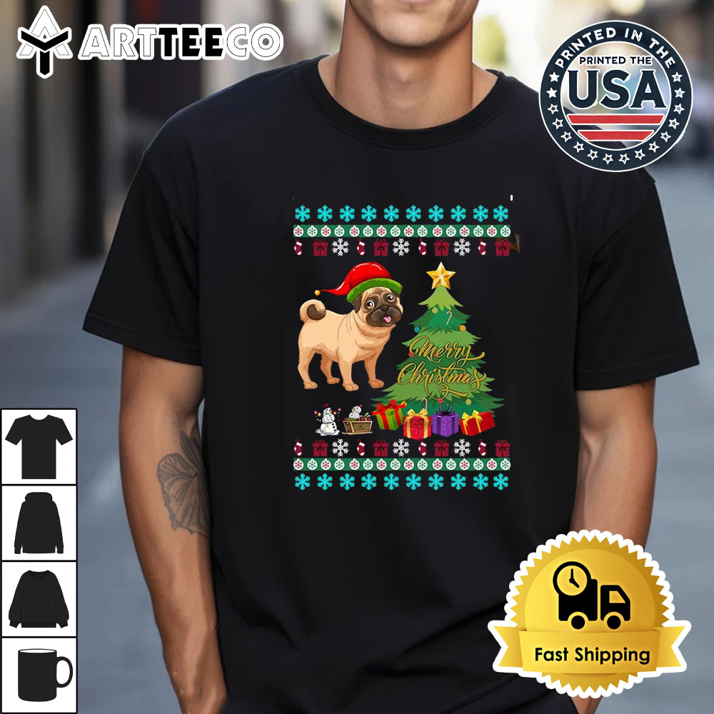 Pug ugly Christmas Retro T Shirt 1