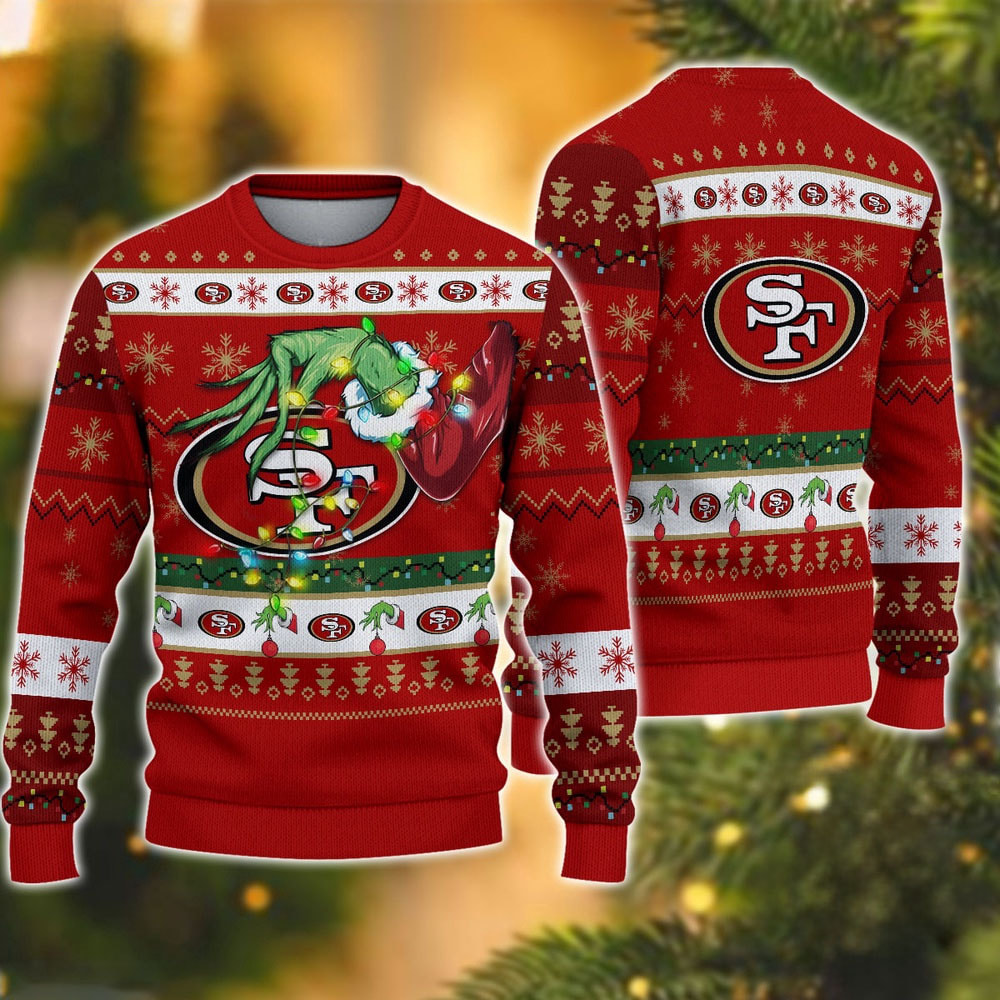 San Francisco 49ers Special Grinch's Hand Football Christmas Ugly Sweater