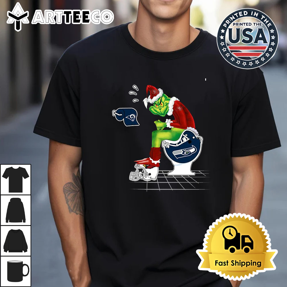 Santa Grinch San Francisco 49ers Shit On Other Teams Christmas Retro T Shirt 1