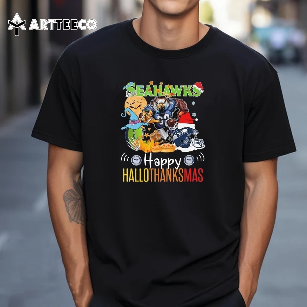 Seattle Seahawks Happy Hallothanksmas 2024 T Shirt