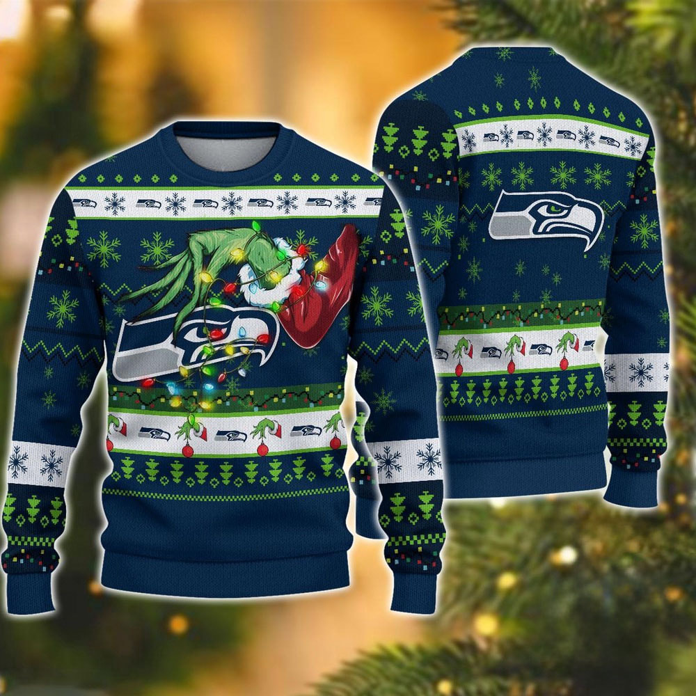 Seattle seahawks Special Grinch's Hand Football Christmas Ugly Sweater