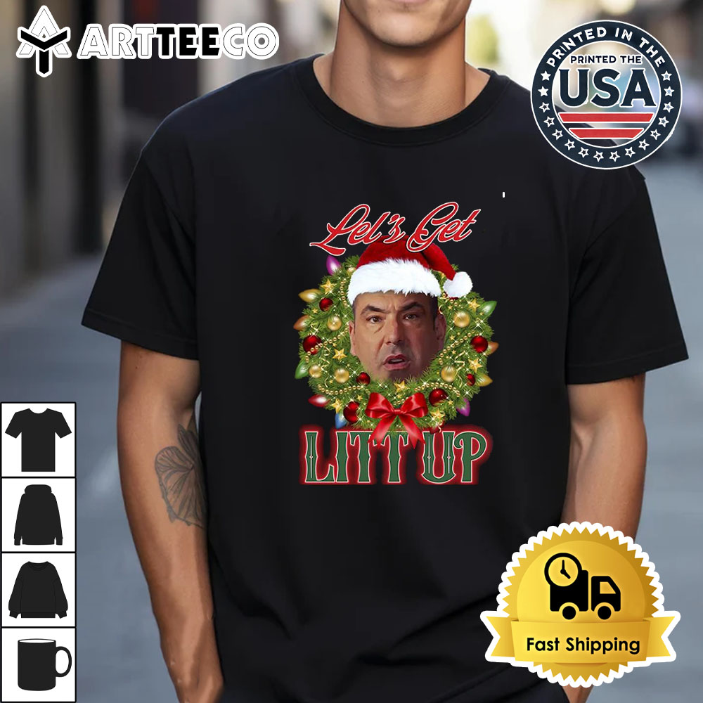 Suits Louis Santa hat let's get litt up ugly Christmas Retro T Shirt 1