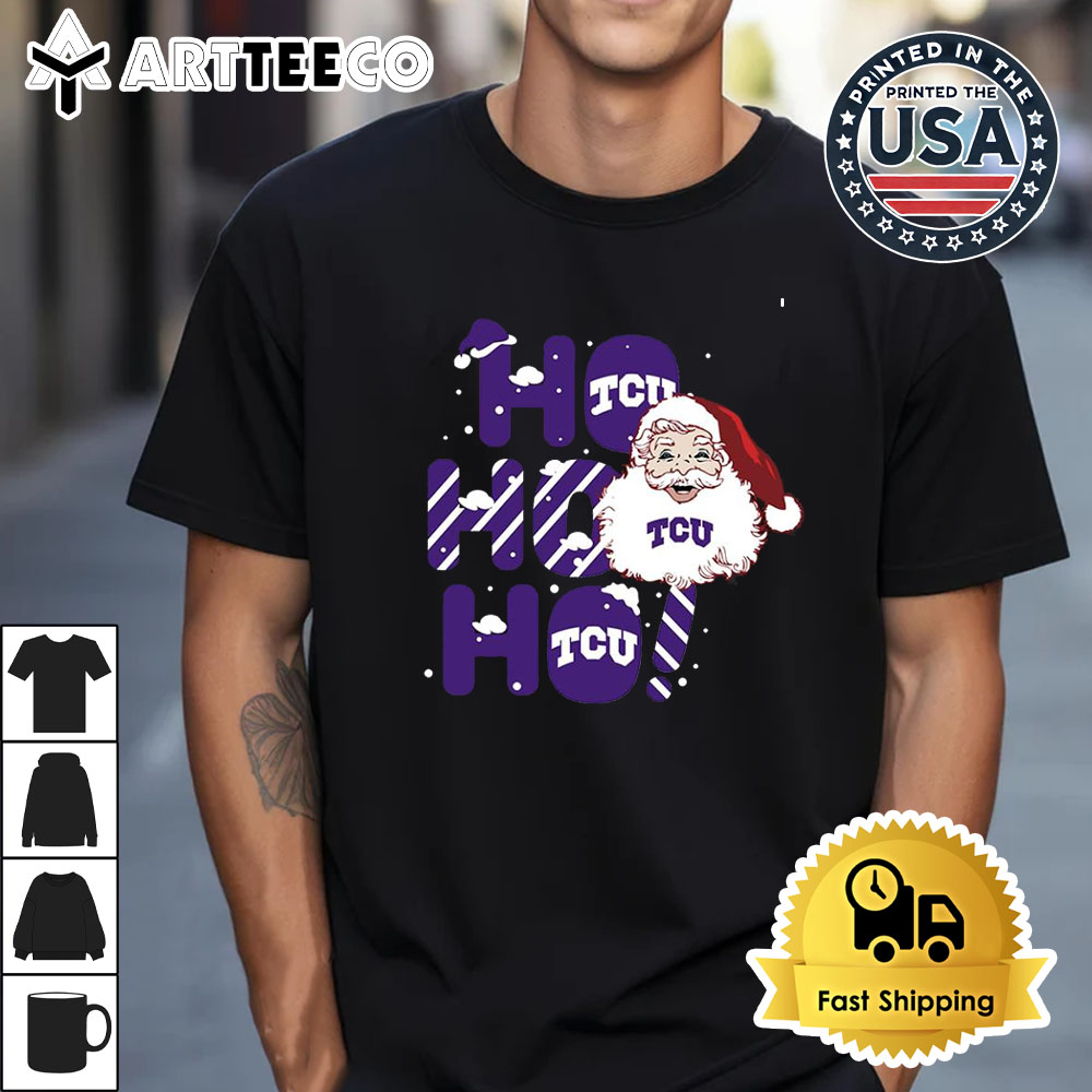 TCU Horned Frogs Ho Ho Ho Santa Claus Christmas Retro T Shirt 1