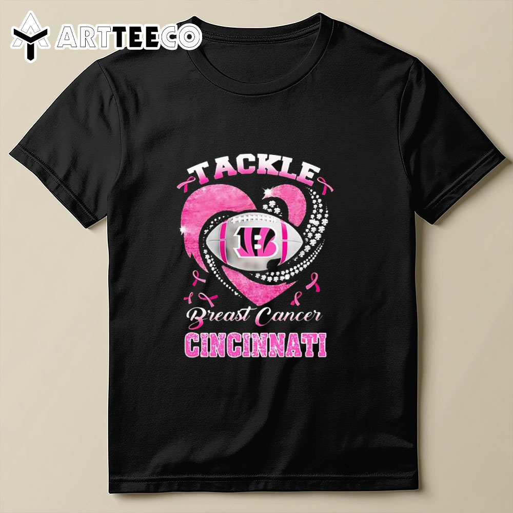 Tackle Breast Cancer Awareness Cincinnati Bengals Diamond Heart T Shirt