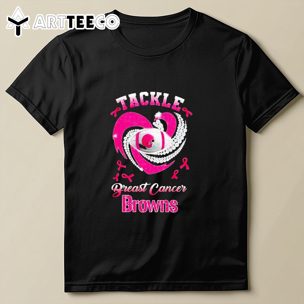 Tackle Breast Cancer Awareness Cleveland Browns Diamond Heart T Shirt