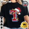 Texas Rangers Santa hat lights Christmas Retro T Shirt 2