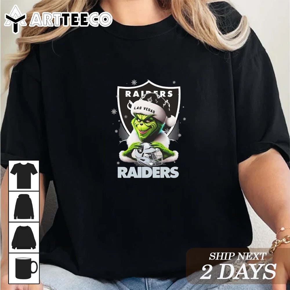 The Santa Grinch Love Las Vegas Raiders NFL Merry Christmas 2024 T Shirt