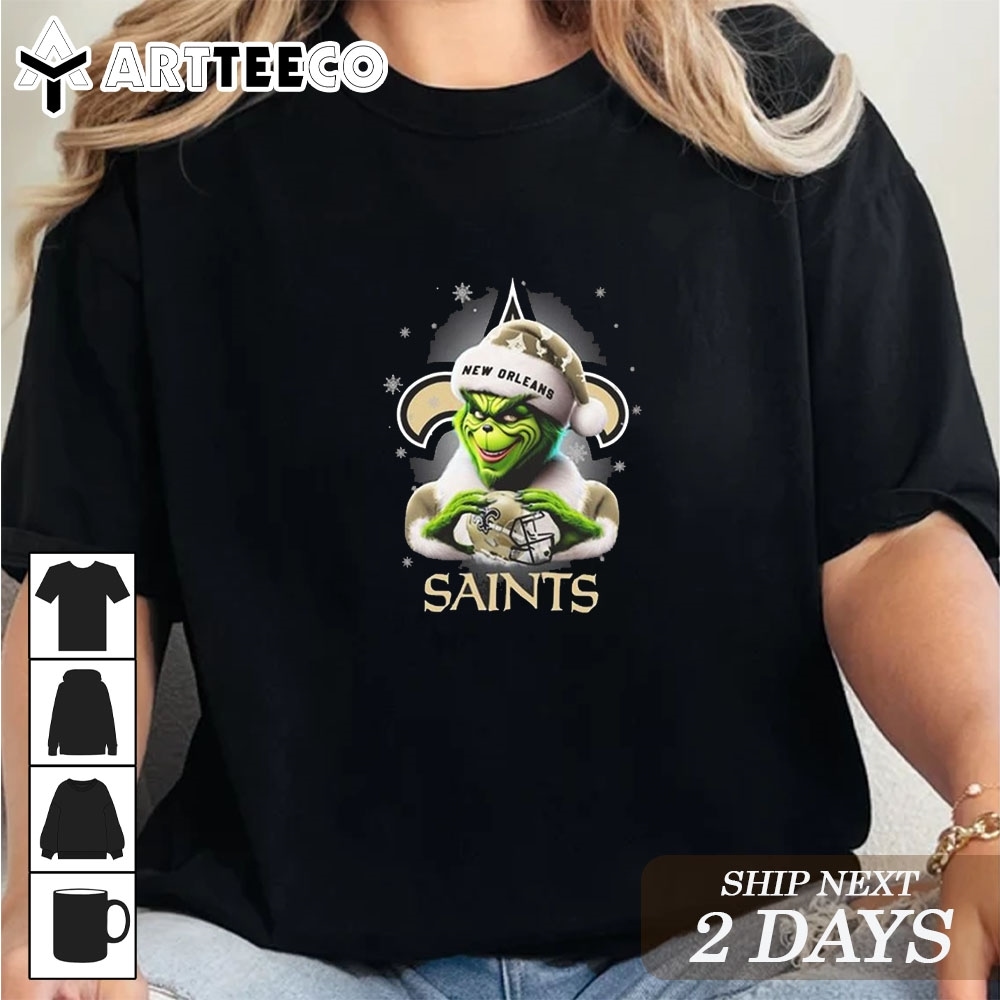 The Santa Grinch Love New Orleans Saints NFL Merry Christmas 2024 T Shirt