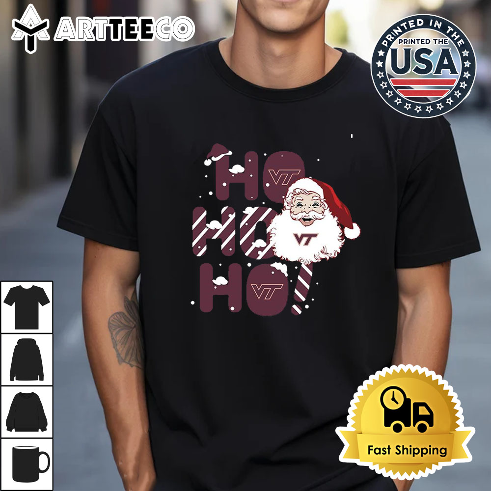 Virginia Tech Hokies Ho Ho Ho Santa Claus Christmas Retro T Shirt 1