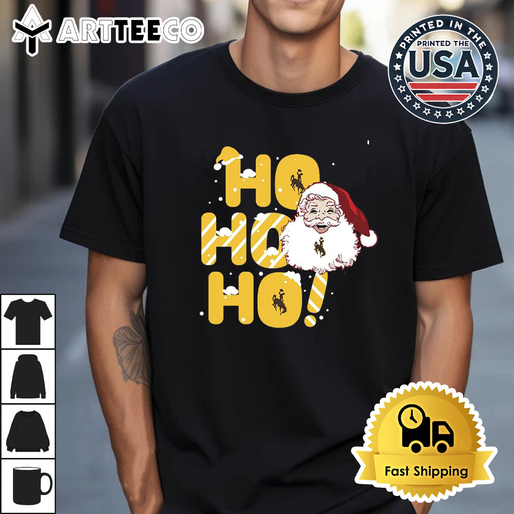 Wyoming Cowboys Ho Ho Ho Santa Claus Christmas Retro T Shirt 1