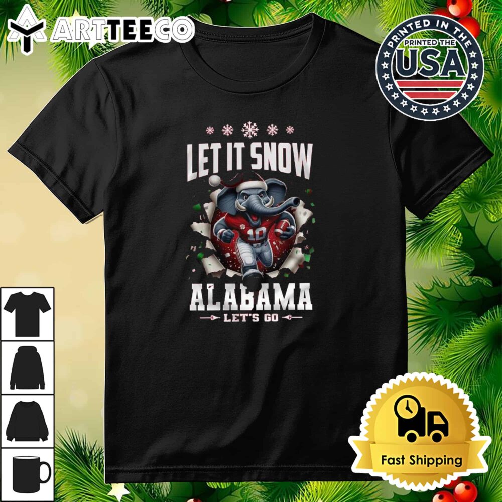 Alabama Crimson Tide Mascot Let It Snow Alabama Let's Go 2024 Retro T Shirt 3