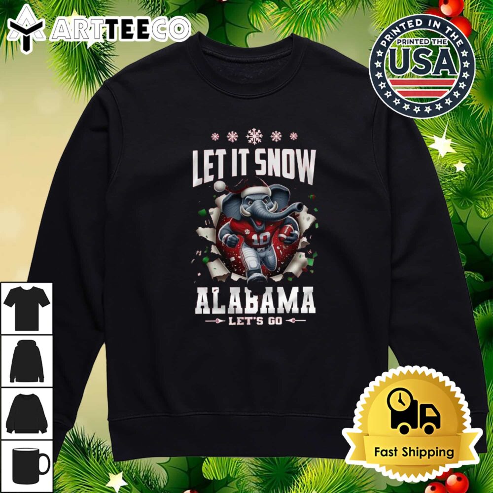 Alabama Crimson Tide Mascot Let It Snow Alabama Let's Go 2024 Retro T Shirt 4