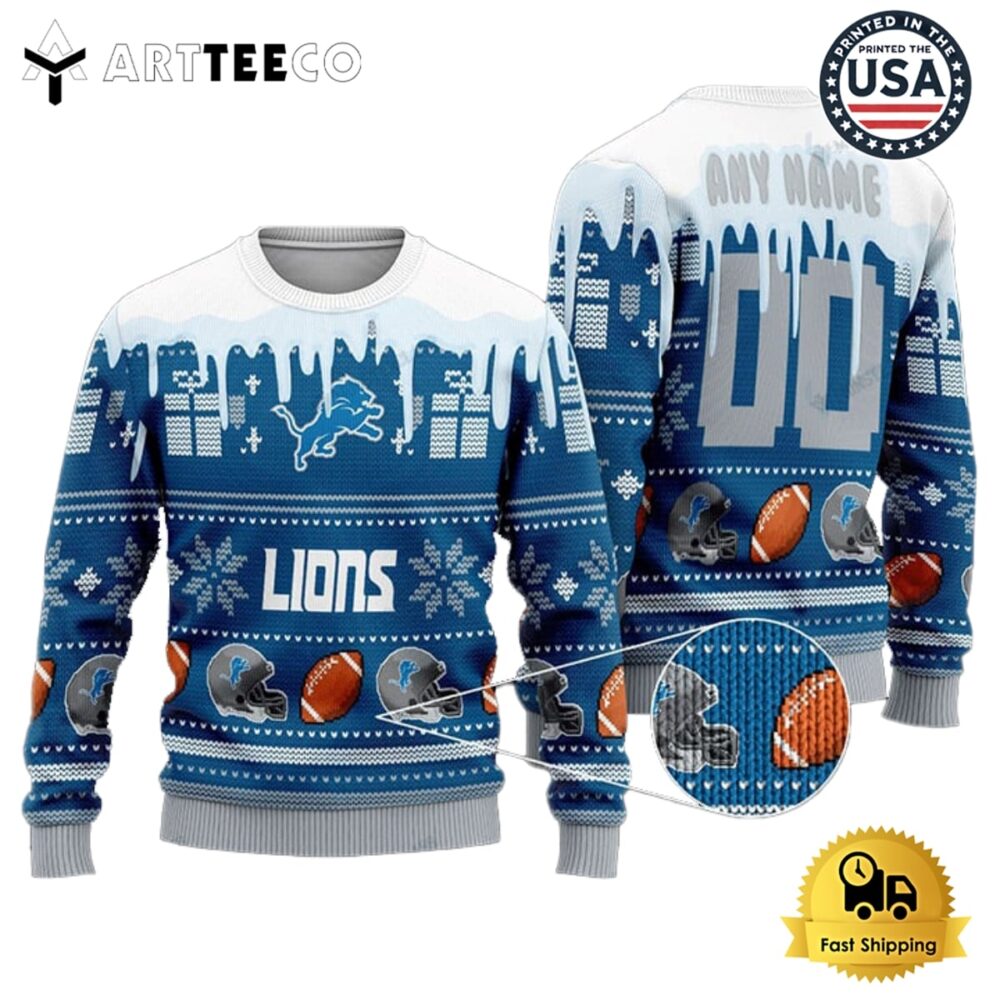 Custom Detroit Lions Woolen Christmas Ugly Sweater