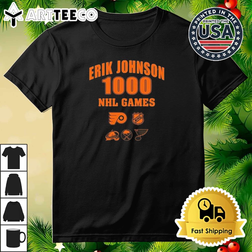 Erik Johnson 1000 Games Philadelphia Flyers Retro T Shirt 3