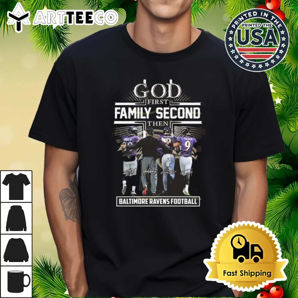 God First Family Second The Baltimore Ravens Football Signatures 2024 Retro T Shirt 1