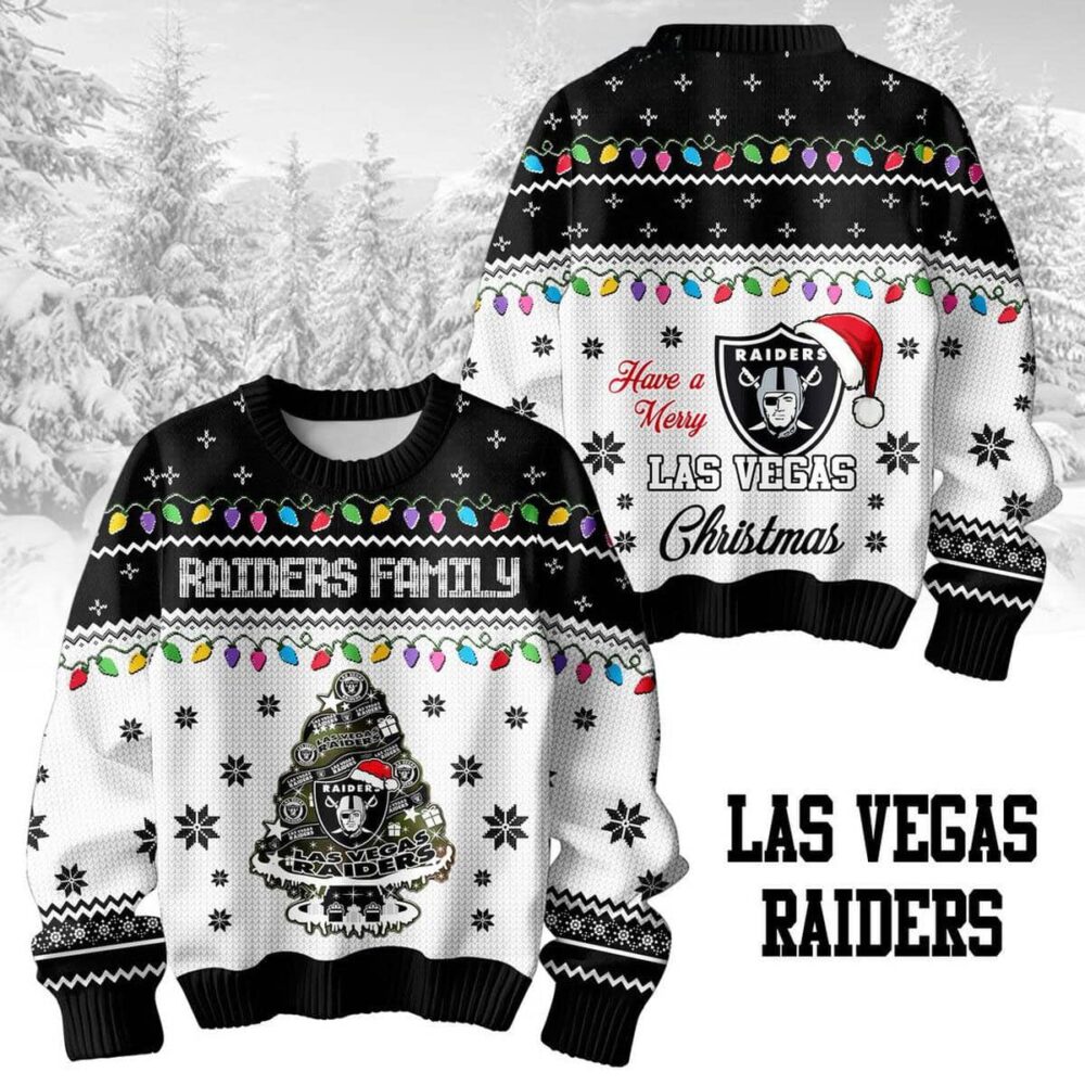 Las Vegas Raiders Family Have A Merry Christmas 2024 Ugly Sweater 1