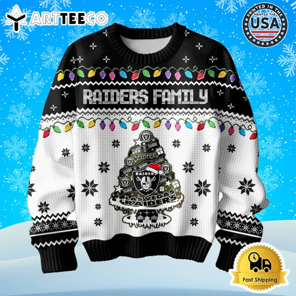 Las Vegas Raiders Family Have A Merry Christmas 2024 Ugly Sweater 2