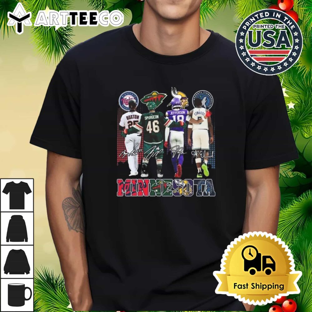 Minnesota Twins x Minnesota Wild x Minnesota Vikings x Minnesota Timberwolves Signatures Retro T Shirt 1