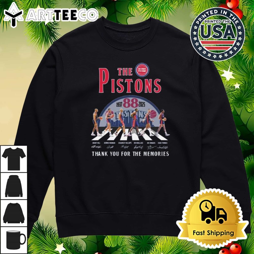 NBA Detroit Pistons 88th 1937 2025 Thank You For The Memories Walking Signatures Retro T Shirt 4