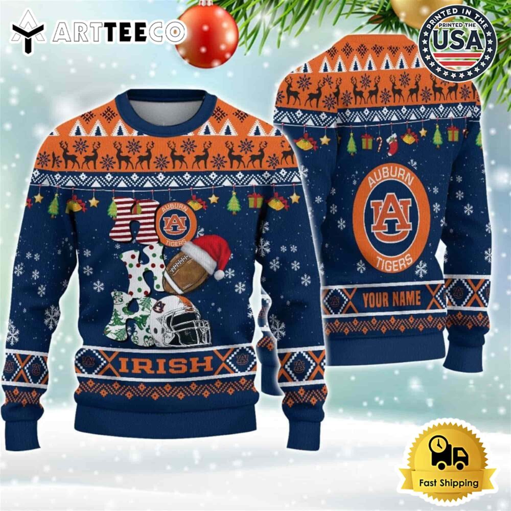 NCAA Auburn Tigers Football HO HO HO Custom Name Ugly Christmas Sweater