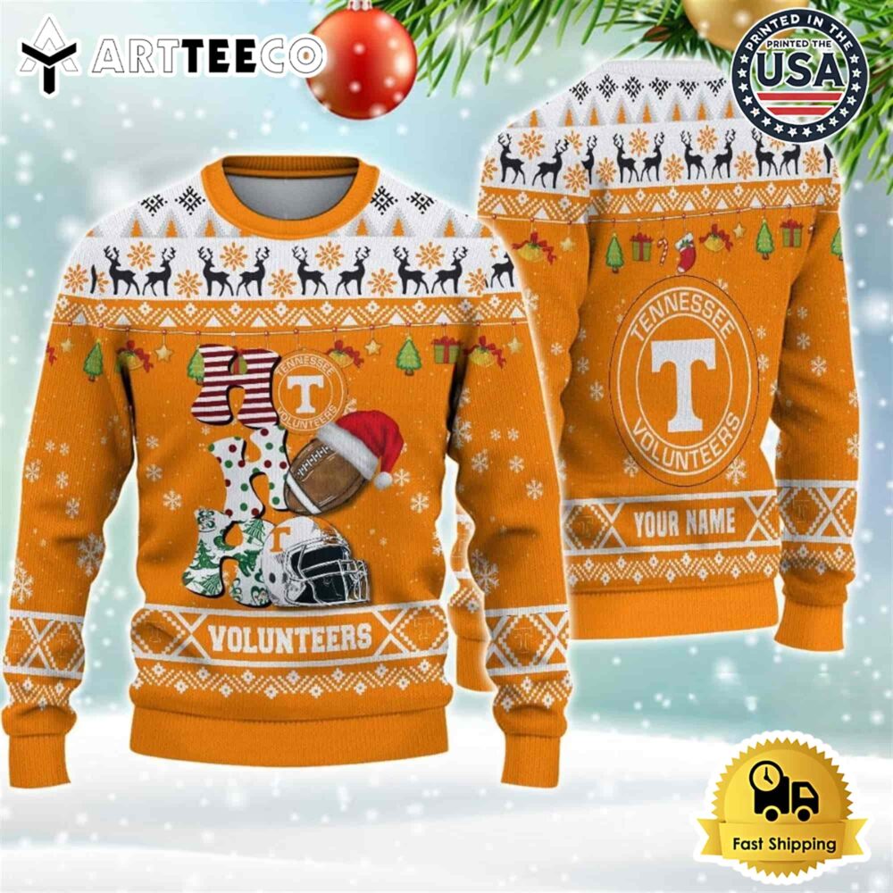 NCAA Tennessee Volunteers Football HO HO HO Custom Name Ugly Christmas Sweater