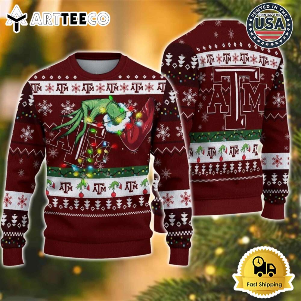 NCAA Texas AM Aggies Grinch Hand Ugly Christmas Sweater NCAA Football Gifts