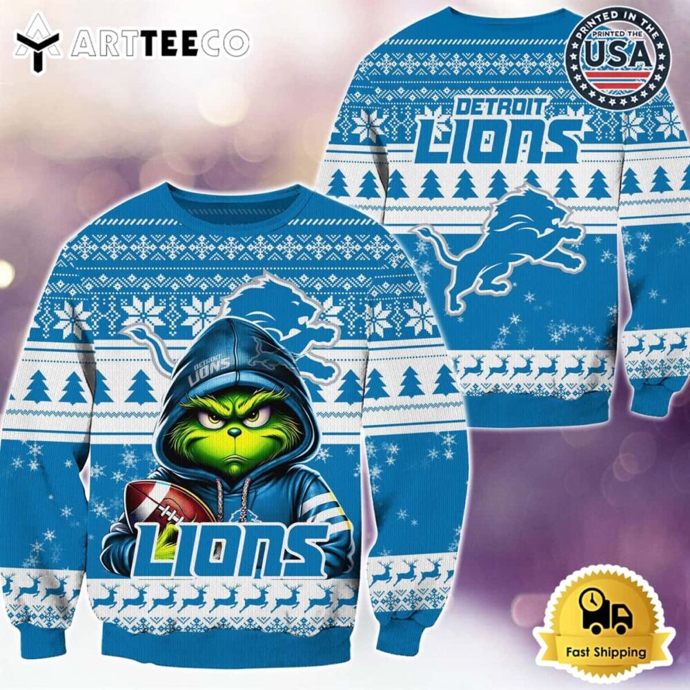 NFL Detroit Lions Christmas x Grinch Ugly Christmas Sweater