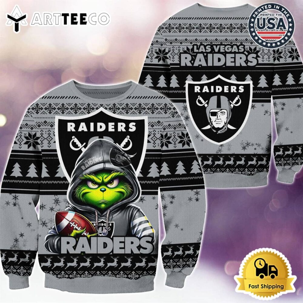 NFL Las Vegas Raiders Christmas x Grinch Ugly Christmas Sweater