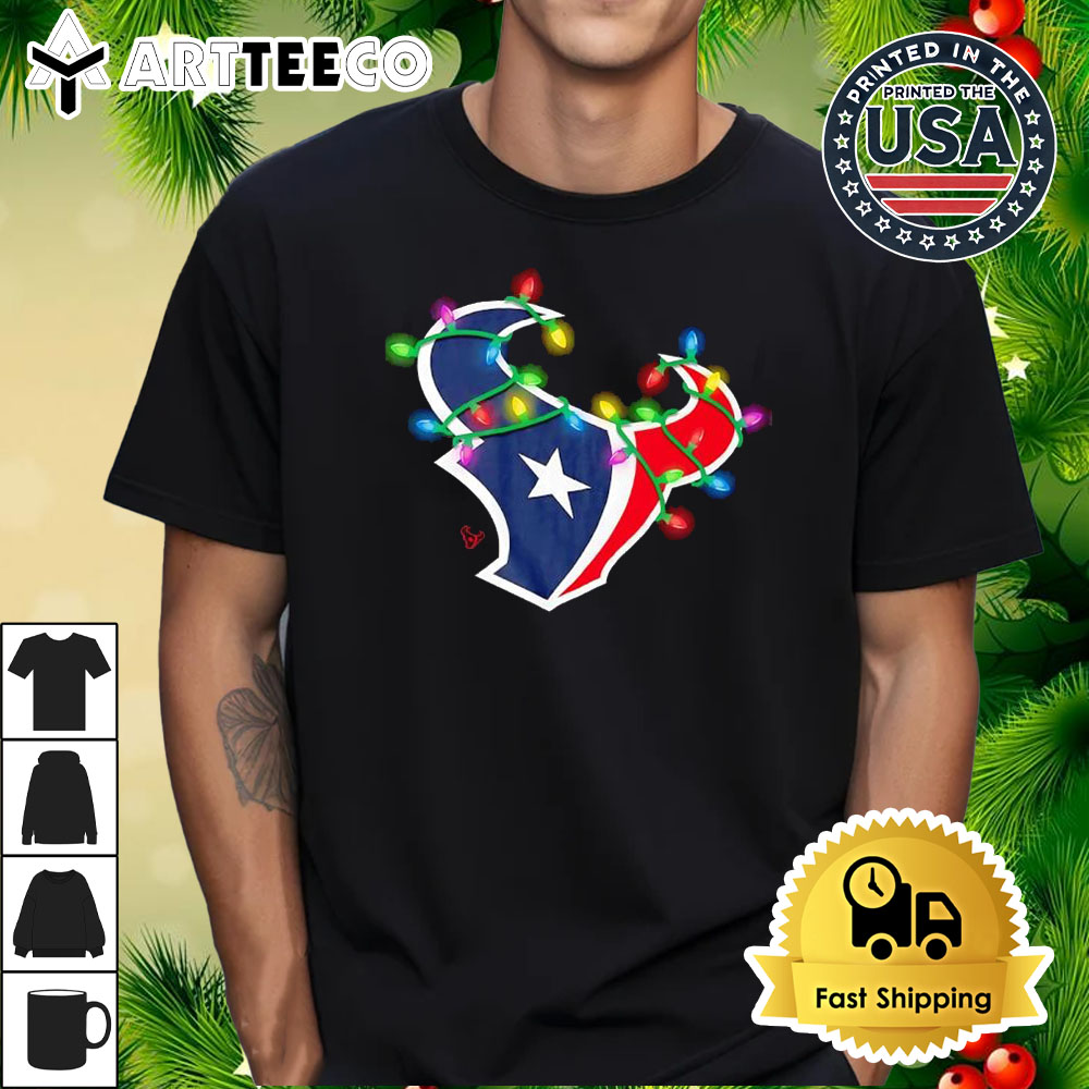 NFL Merry Christmas Houston Texans Lights 2024 Logo T Shirt 1