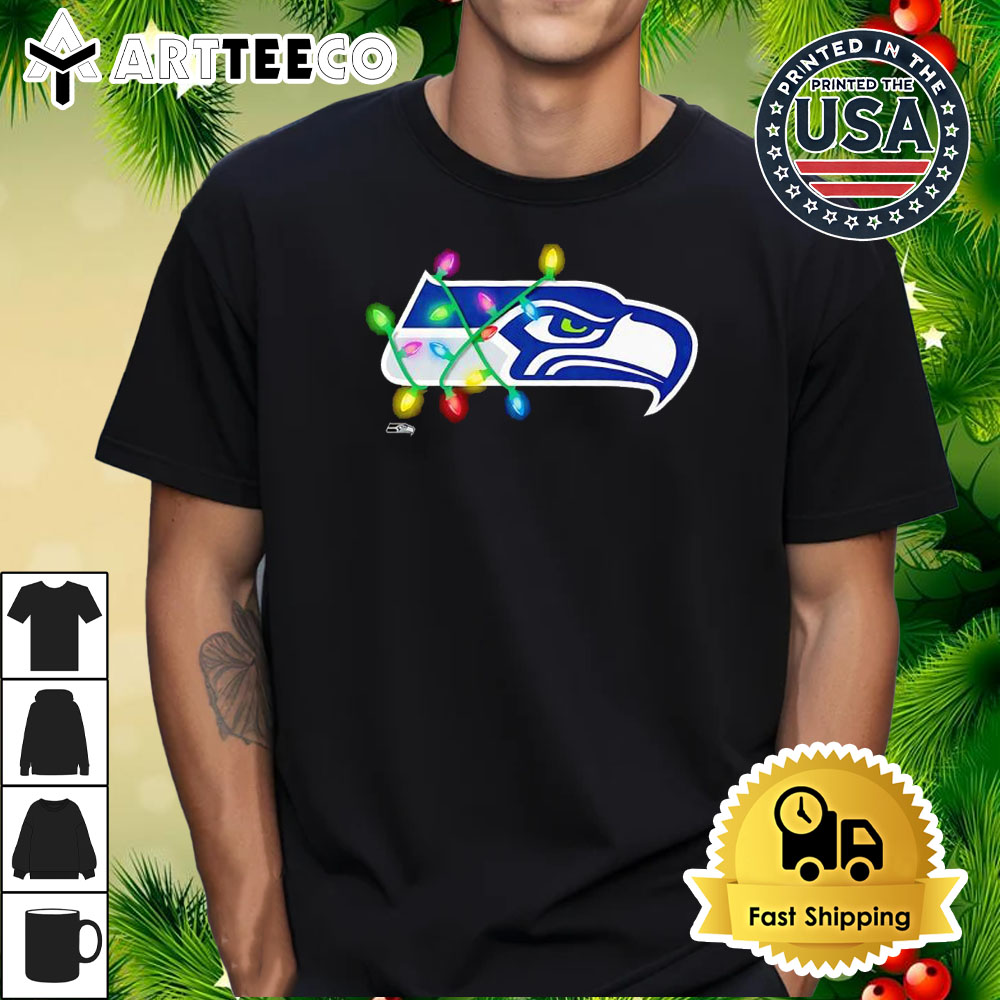 NFL Merry Christmas Seattle Seahawks Lights 2024 Logo T Shirt 1