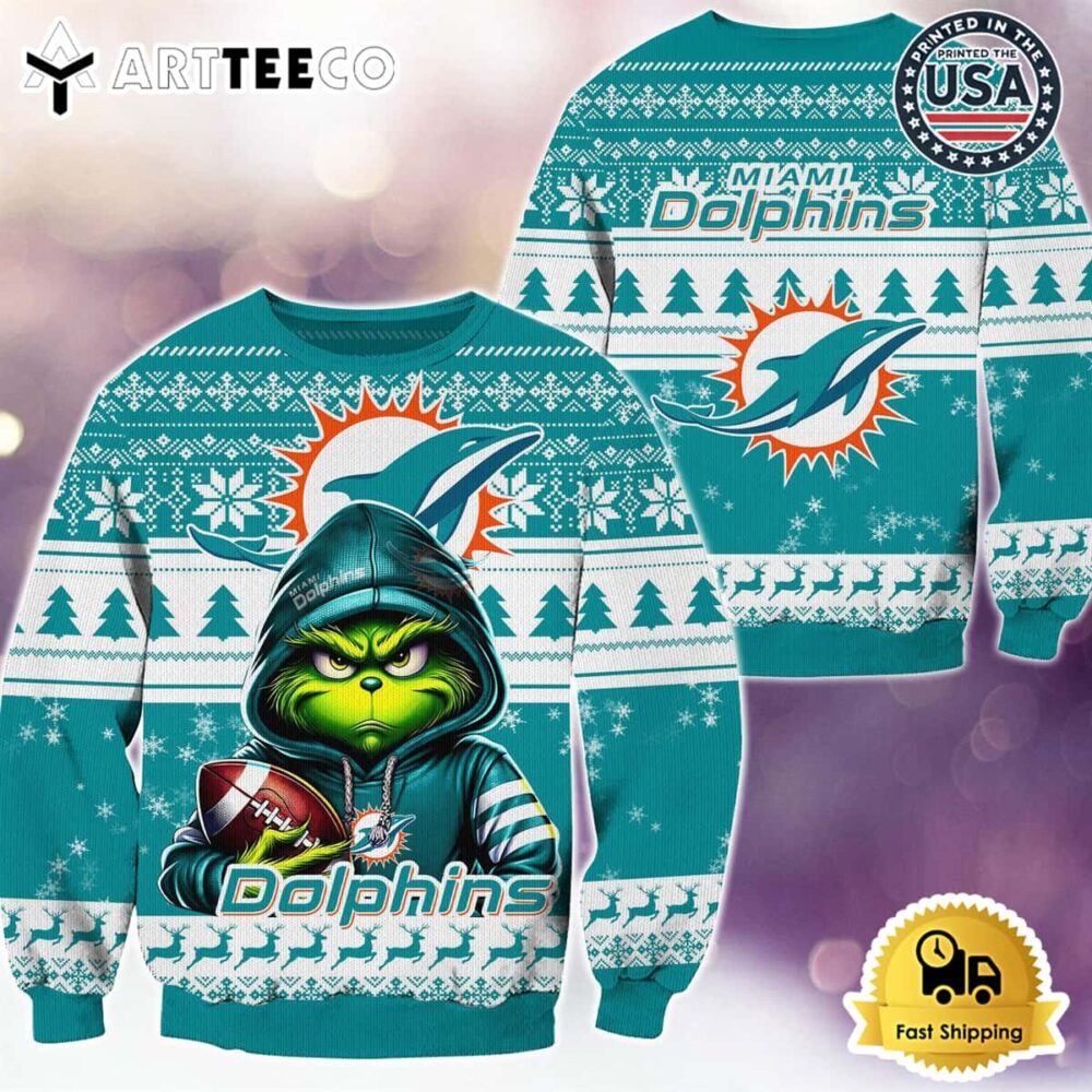 NFL Miami Dolphins Christmas x Grinch Ugly Christmas Sweater