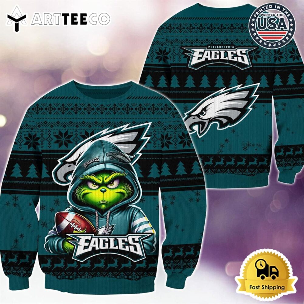 NFL Philadelphia Eagles Christmas x Grinch Ugly Christmas Sweater