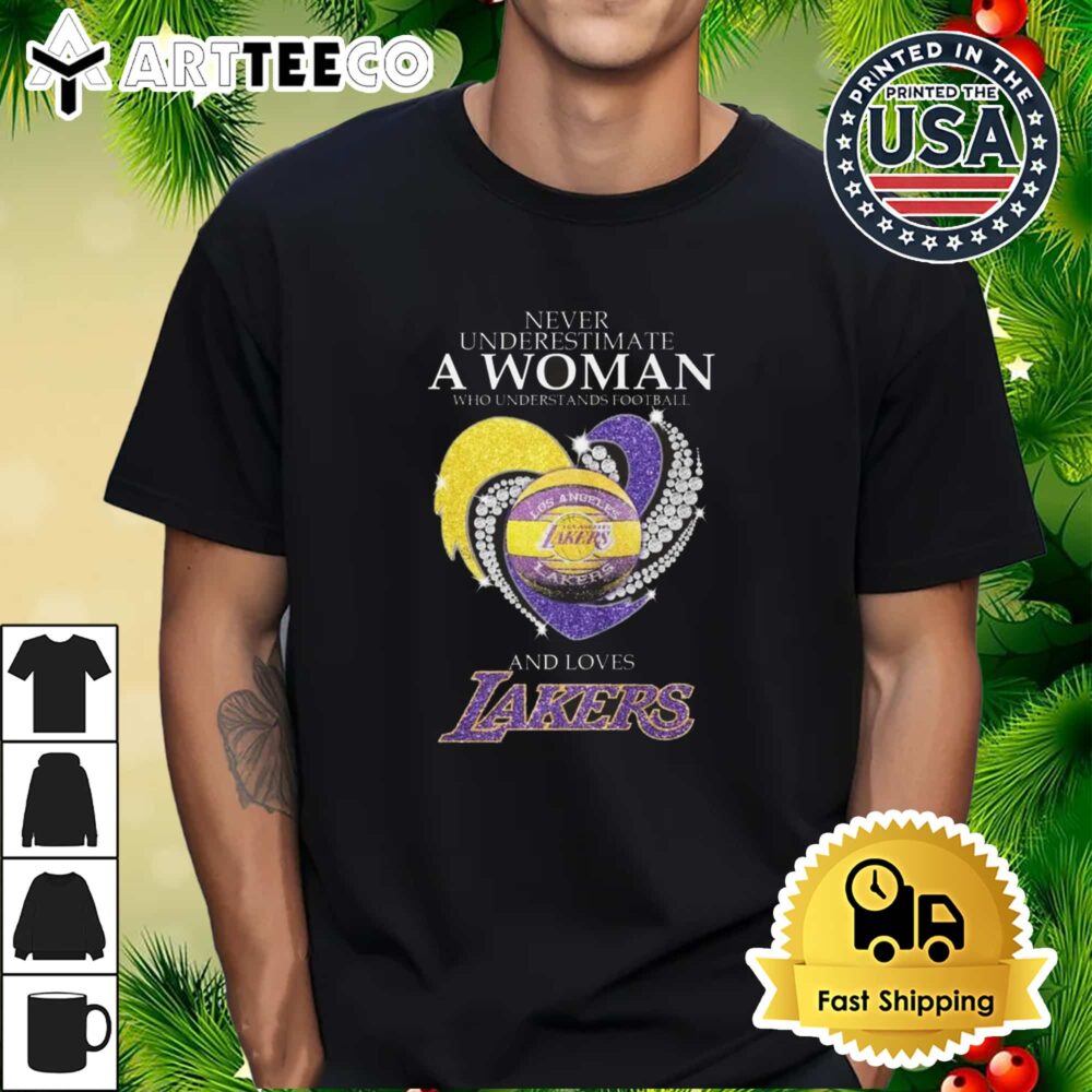 Never Underestimate A Woman Who Understands Basketball And Loves Los Angeles Lakers Diamond Heart 2024 Retro T Shirt 1