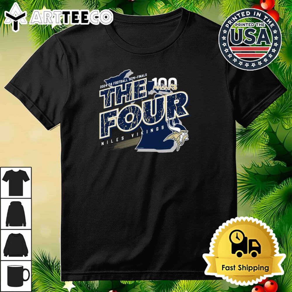 Niles Vikings MHSAA 2024 D4 Football Semi Finals The Four Retro T Shirt 3